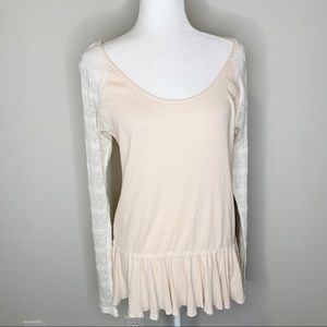 We The Free Blush/White Crochet Sleeve Tunic Top S